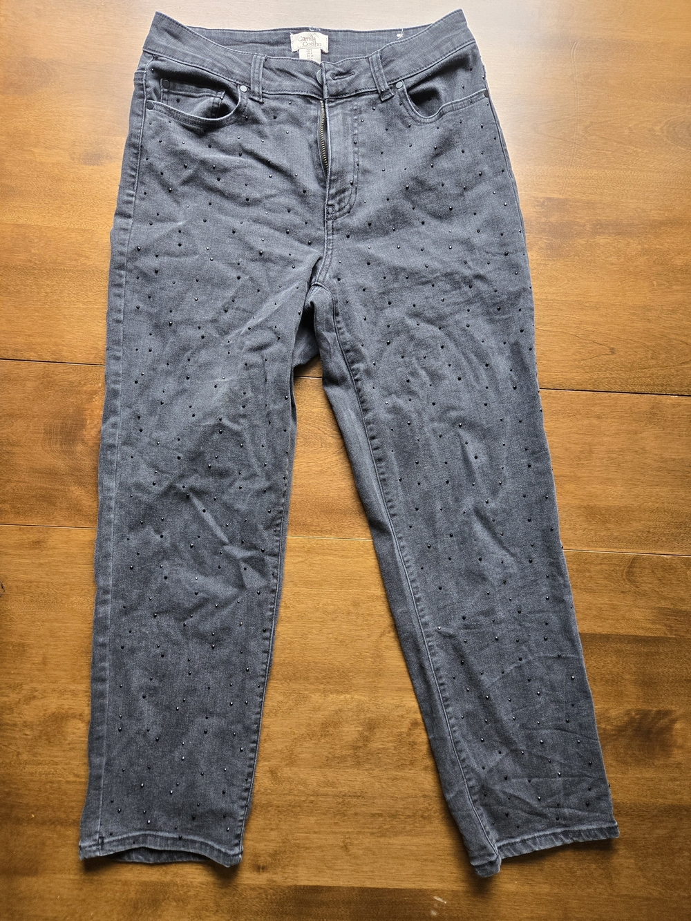 Camila Coelho Charcoal Gray Straight Leg Jeans with Stud Accents